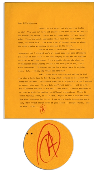 Hunter S. Thompson Letter Signed -- ''...The worst kind of dropout scene -- where the drop creates no noise, no circles in the water...''